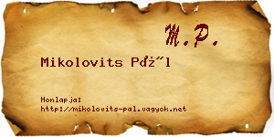 Mikolovits Pál névjegykártya